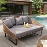 Homary 63" Rattan Outdoor Daybed with Gray Cushion Pillow Aluminum Frame