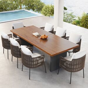 Homary 9 Pieces 94.5'' Outdoor Patio Dining Set for 8 Person with Rectangle Teak Table & Rattan Chairs