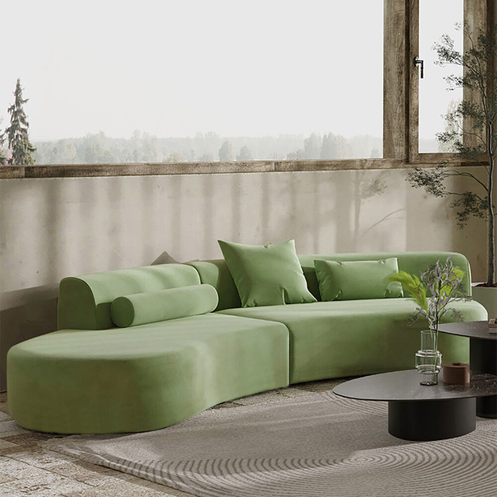 Homary 109" Modern Green Curved Velvet Sectional Sofa 4-Seater Couch Upholstered with Pillows