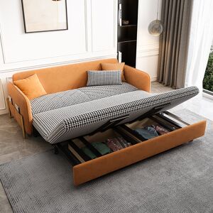 Homary Full Sleeper Sofa Orange Upholstered Convertible Sofa