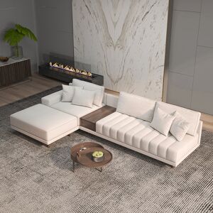 Homary 126" L-Shaped Off-White Modular Sectional Sofa Chaise with Ottoman for Living Room