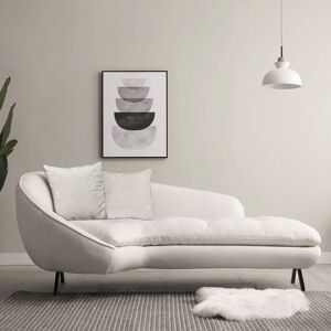 Homary Modern Chaise Longue Sofa Upholstered Linen Sofa 3-Seater Sofa in Steel Legs