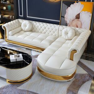 Homary Dodiy Modern L-Shaped White Corner Sectional Sofa 5-Seater Loveseat with Chaise Pillows