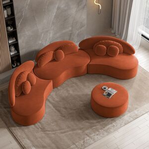Homary Modern 7-Seat Sofa Curved Sectional Modular Orange Velvet Upholstered with Ottoman