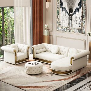 Homary Dodiy Modern L-Shaped White Corner Sectional Sofa 6-Seater with Ottoman & Pillows