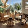 Homary Natrual Rattan Accent Chair Ash Wood Arm Chair Indoor/Outdoor