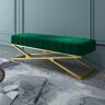 Homary Modern Entryway Bench Green Velvet Upholstered Ottoman Bench in Gold