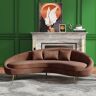 Homary Modern 83" Brown Velvet Curved Sofa 3-Seater Sofa Gold Legs Toss Pillow Included