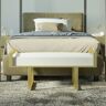 Homary Modern Entryway Bench White Linen Upholstered Ottoman Bench for End of Bed