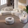 Homary Modern 7 Seat Sectional Sofa Curved  Modular Beige Velvet Upholstered with Ottoman