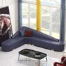 Homary Modern Blue Faux Leather Sectional Upholstered L-Shaped Corner Sofa