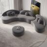 Homary Velvet Sectional Sofa Set with Ottoman Modern 7-Seat Curved Floor Sofa in Deep Gray