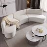 Homary 120" Modern White Curved Sectional Floor Sofa Velvet Upholstery for Living Room