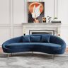 Homary Modern 83" Blue Velvet Curved 3 Seater Sofa Gold Legs Toss Pillow Included