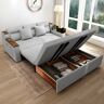 Homary 83" Gray Full Sleeper Sofa Linen Convertible Sofa Bed with Storage & Side Pockets