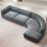 Homary L-Shaped Curved Gray Sectional Sofa Upholstered Velvet Chesterfield Sofa
