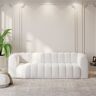 Homary 87.8" Modern White Velvet 3-Seater Sofa Channel Tufted Upholstered Luxury Solid Wood