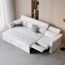 Homary 109" Power Reclining Sleeper Sofa Bed Convertible White Leath-Aire Tufted Upholstered