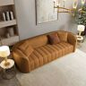 Homary 89" Modern Deep Orange Faux Leather Upholstered 3-Seater Sofa with Gold Legs