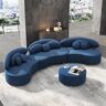 Homary Modern 7-Seat Sofa Curved Sectional Modular Blue Velvet Upholstered with Ottoman