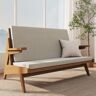 Homary 51" Rattan 2-Seater Sofa Japandi Ash Wood Loveseat with White Cushion in Walnut