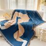 Homary Abstract Design Fine Yarn Blue & Yellow Blanket Double Side for Bed Sofa 51'' x 71''