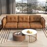 Homary 87" Wax Leather 3-Seater Sofa in Brown Upholstered with Solid Wood Legs French