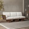 Homary 97" Walnut Japandi Solid Wood Living Room Sofa 3-Seater Cotton & Linen Upholstery