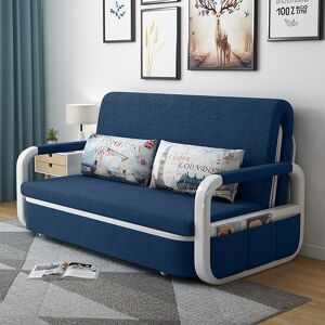 Homary Blue Sleeper Sofa Bed Loveseat Cotton & Linen Upholstered with Solid Wood Frame