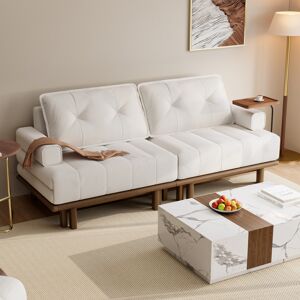 Homary Queen 3-Seater Leather Sofa Bed 79" Convertible Futon Bed with Side Table