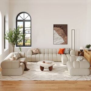 Homary Modern Chenille Beige Upholstered Accent Chair 83" Channeled 2-Seater Loveseats Sofa