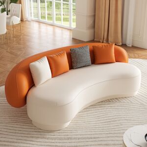 Homary Modern Leather Upholstered Sofa 3-Seater Sofa 82.7" Orange&White Sofa
