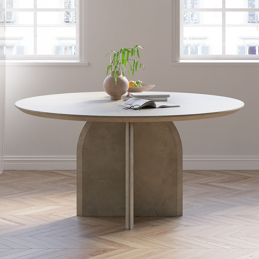 Homary 39" Modern Round Dining Table for 4 Gray Solid Wood Tabletop Pedestal Base