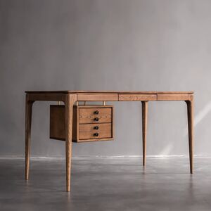 Homary 55.1" Mid-century Modern Walnut Ash Wood Writing Desk Home Office Desk with 5 Drawers