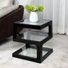 Homary Modern Glass Side Table with 3 Tiers S-shaped End Table in Black