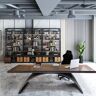 Homary 70.9" Industrial Rectangular Writing Desk Solid Wood Metal Base Walnut & Black Office Desk