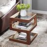 Homary Modern Glass Side Table with 3 Tiers S-shaped End Table in Walnut