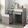 Homary Gray Makeup Vanity with Mirror Foldable Dressing Table with Stool & Hidden Drawer