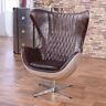 Homary Brown & Silver Office Chair Upholstered Leather Swivel Task Chair with Wing Back