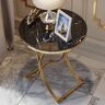 Homary Modern Luxurious Round Black Marble Stone Side Table X-Base End Table in Gold