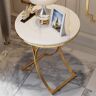 Homary Modern Luxurious Round White Marble Stone Side Table X-Base End Table in Gold