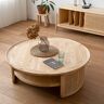 Homary 2-Tiered Japandi Round Wood Coffee Table with Rattan Base