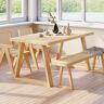 Homary 63" Natural Rectangular Japandi Dining Table Pine Wood Table for Dining