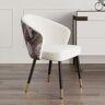 Homary White Upholstered Velvet Dining Chair Curved Back Modern Arm Chair