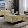 Homary Vectic Modern Gold Rectangular Coffee Table with Drawers & Tempered Glass Tabletop