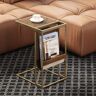 Homary Genuine Leather Metal Side Table with Magazine Rack End Table