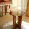 Homary Tea Tempered Glass End Table Solid Wood Side Table