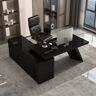 Homary Modern Black L-Shape Executive Desk Swivel Chair Adjustable Height Office Furniture Set