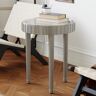 Homary French Fluted Side Table with Faux Marble Top Gray End Table with 3 Wooden Legs