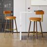 Homary Mid-Century Modern Orange Bar Height Stool with Backrest (Set of 2) Velvet Upholstery